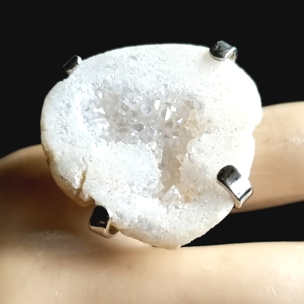 Natural Druzy Agate Crystal Stone Adjustable Statement Ring - Picture 9 of 16